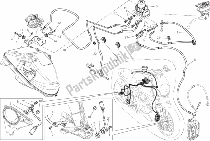 Tutte le parti per il Impianto Frenante Abs del Ducati Diavel Strada USA 1200 2014